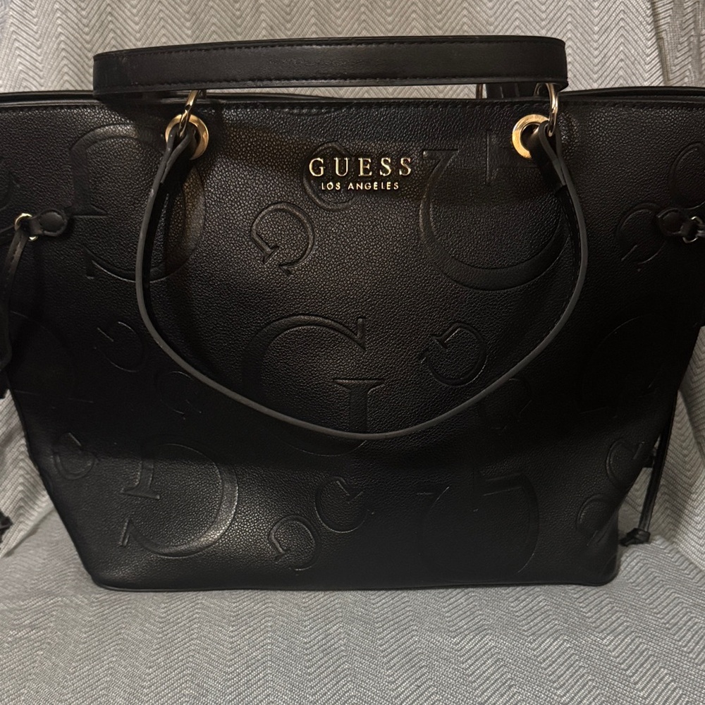 GUESS Black Embossed Logo Tote